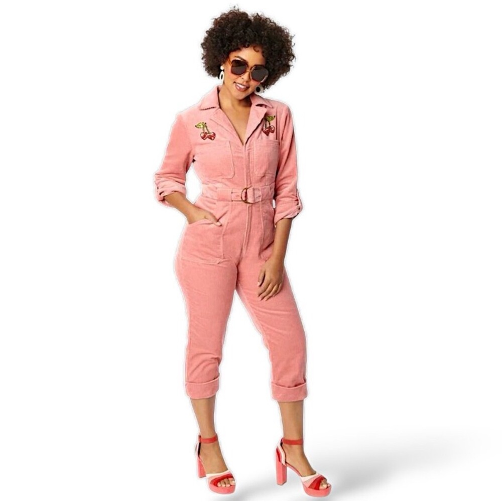 Pink Women's Corduroy Jumpsuit with Belt Cherries!